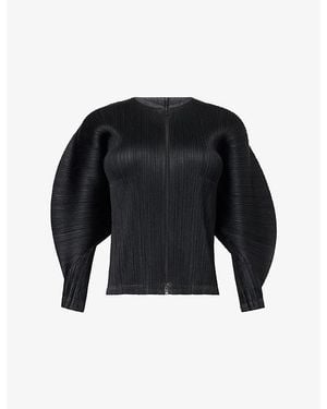 Pleats Please Issey Miyake High-Neck Zipped Knitted Jacket - Black