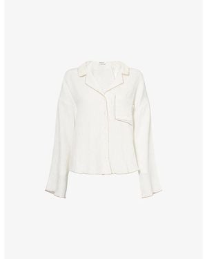 Lounge Underwear Crinkle Cropped Woven Pajama Shirt - White