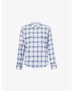 Austin Post Western Plaid Cotton-Wool Blend Shirt - Blue