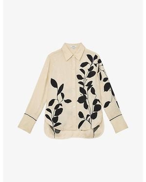 Reiss Lyla Leaf-Print Long-Sleeve Woven Shirt - Natural