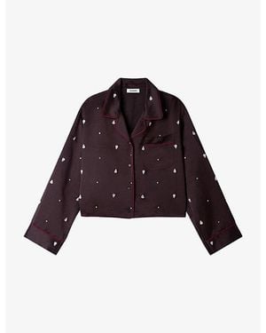Sandro Rhinestone-Embellished Long-Sleeved Woven Shirt - Purple