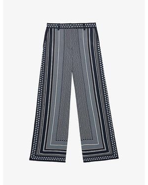 Reiss Anna Scarf-Print Woven Trousers - Blue