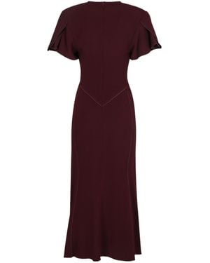 Victoria Beckham Pleated V-Neck Dress - Purple