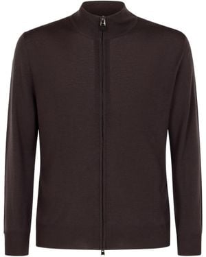 Canali High-Neck Zip-Front Cardigan - Brown