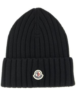 Moncler Logo Patch Ribbed Beanie - Black