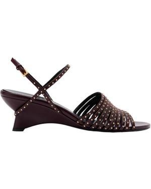 KHAITE Drew 35 Studded Leather Wedge Sandals - Brown