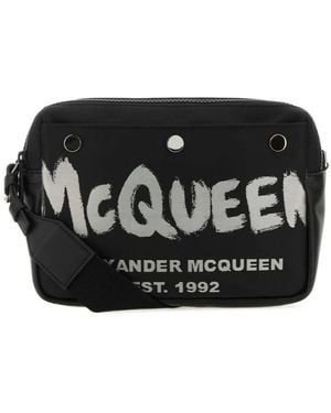 McQueen Logo Printed Zipped Camera Bag - Black