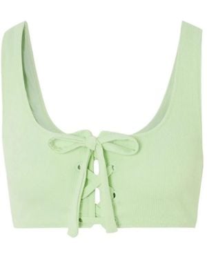 Ganni Solid Color Tie-Fastening Bikini Top - Green