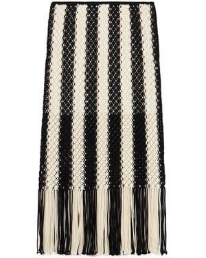 Zimmermann Wanderlust Fringed Striped Macramé Cotton Maxi Skirt - Black