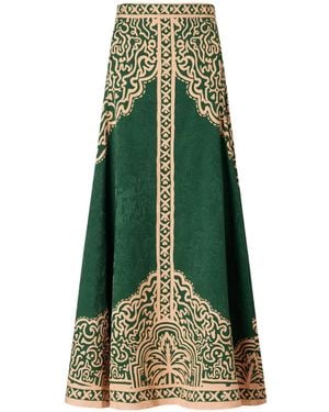 Johanna Ortiz Satin-Jacquard Maxi Skirt - Green