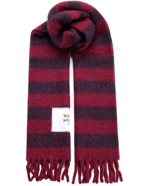 Maison Kitsuné Maison Kitsuné Striped Fringed Knit Scarf - Red