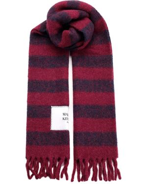 Maison Kitsuné Maison Kitsuné Striped Fringed Knit Scarf - Red