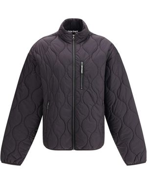 Palm Angels Curved Logo Quilted Jacket - Blue