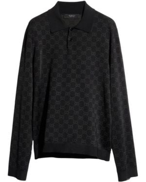 Gucci Viscose Gg Jacquard Polo Shirt - Black
