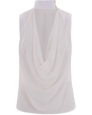 Elisabetta Franchi Draped High-Neck Top - White