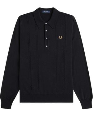 Fred Perry Long-Sleeved Lapel T-Shirt - Blue