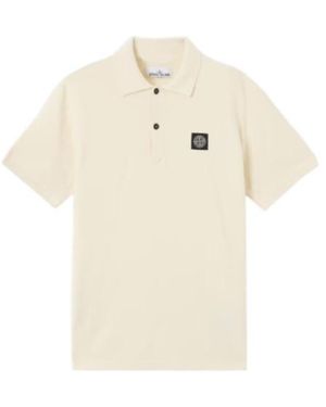 Stone Island Short-Sleeved Knitted Polo Shirt - White
