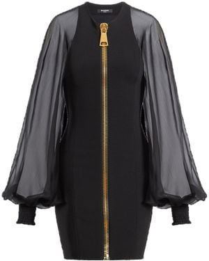 Balmain Short Jersey And Muslin Dress - Black