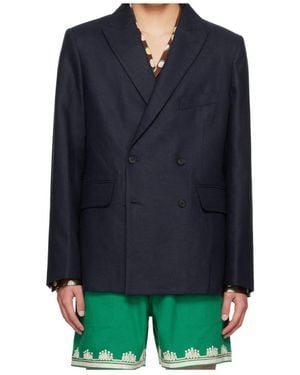 Bode Double-Breasted Suit Jacket - Blue