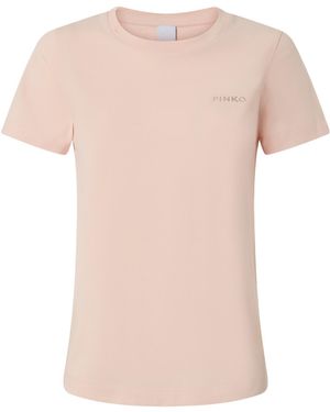 Pinko Logo Embroidered Crewneck T-Shirt - Pink