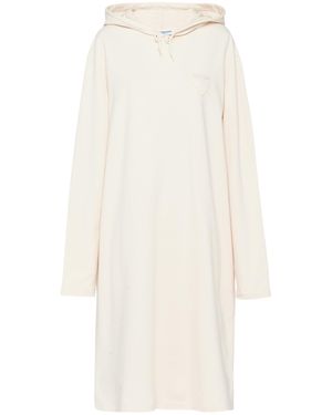 Prada Triangle-Logo Drawstring Hoodie Dress - White