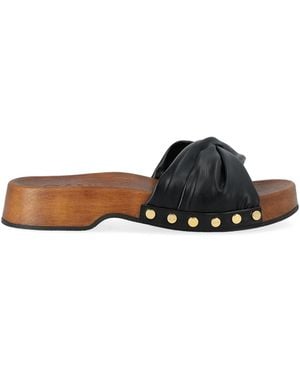 Ganni Tia Fairy Studded Wedge Slides - Brown