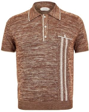 Versace Knitted Short Sleeve Polo Shirt - Brown