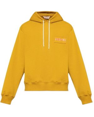 Marni Logo-Patch Drawstring Hoodie - Yellow