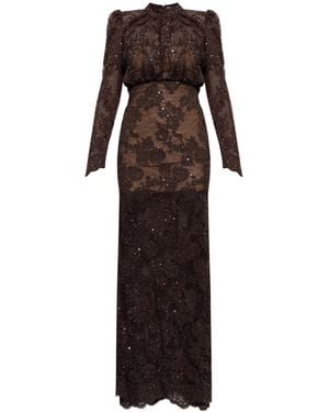 Self-Portrait Long-Sleeved Dress - Brown