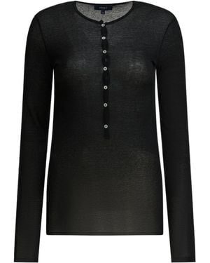 Soeur Buttoned Long Sleeve Knitted Top - Black