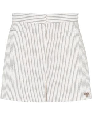 Fendi Logo Embroidered Striped Shorts - White