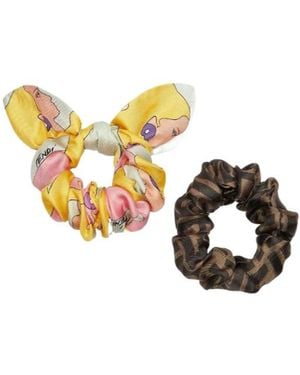 Fendi Set Of Two Multicolor Silk Hair Elastics - Metallic