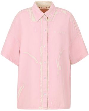 Marni Printed Denim Short Sleeve Shirt - Pink