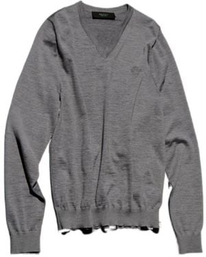Gucci V-Neck Knitted Sweater - Gray