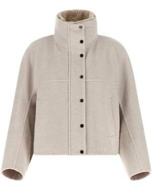 Brunello Cucinelli Shearling-Lined High-Neck Jacket - Natural