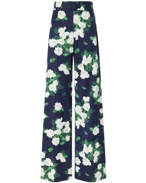 Carolina Herrera Cotton-Blend Wide-Leg Pants - Blue