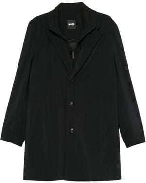 BOSS Three-Button Notched-Lapels Coat - Black