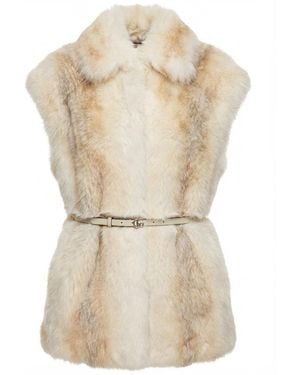 Gucci Sleeveless Shearling Belted Gilet - Natural