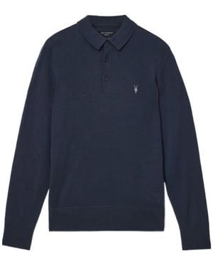 AllSaints Mode Merino Long Sleeve Ramskull Polo Shirt - Blue
