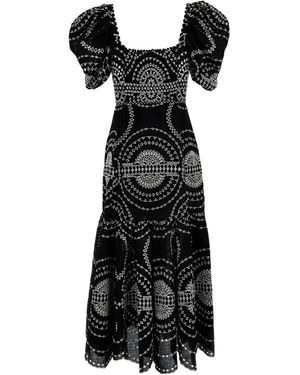 Charo Ruiz Puff-Sleeve Embroidered Dress - Black