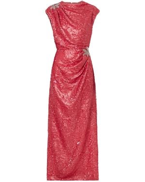 Erdem Draped Sequined Chiffon Gown - Red