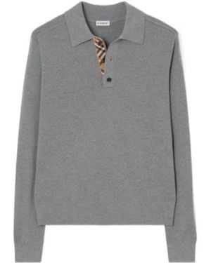 Burberry Long-Sleeve Wool Polo Shirt - Grey