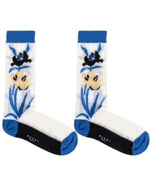 Marni Floral Motif Knitted Socks - Blue