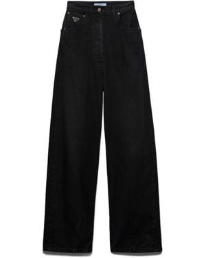 Prada Logo-Patch Wide Leg Jeans - Black