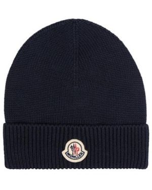 Moncler Logo Cotton Beanie - Blue