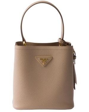 Prada Triangle-Logo Bucket Bag - Brown