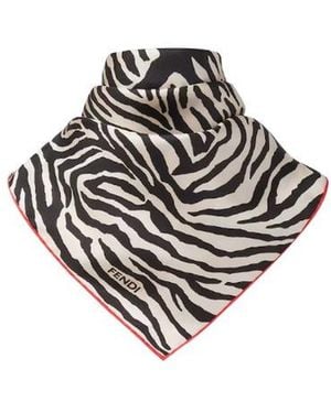 Fendi Silk Foulard With Tiger Animalier Print - White