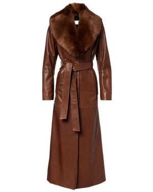 Nour Hammour Dakota Shearling-Trimmed Leather Coat - Brown