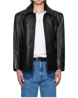 Lu'u Dan Bruce Lee X Collaboration Creep Collared Leather Jacket - Black