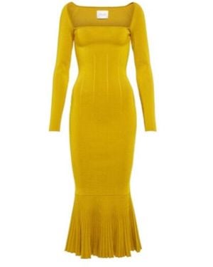 Galvan London Atalanta Ribbed-Knit Midi Dress - Yellow